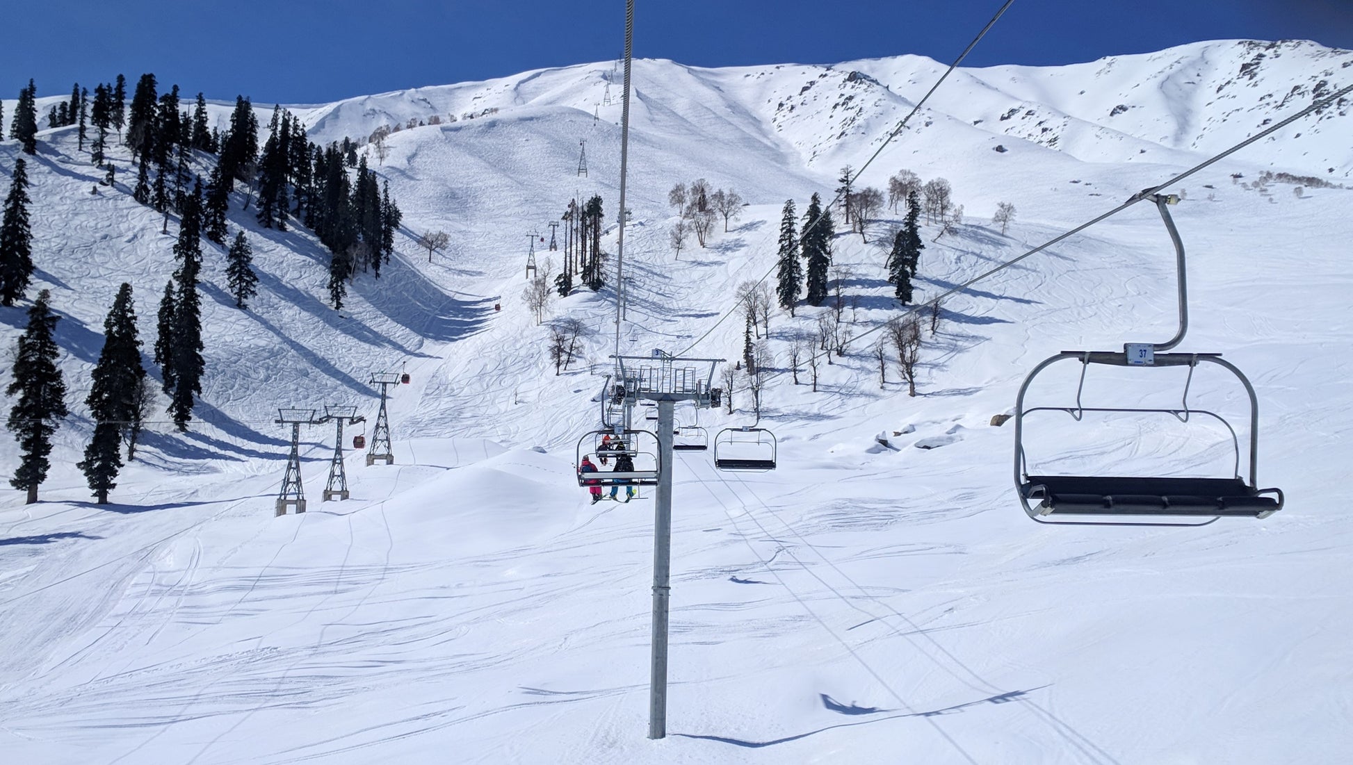 Chairlift at Gulmarg Ski Resort, for intermediate skiers and snowboarders.