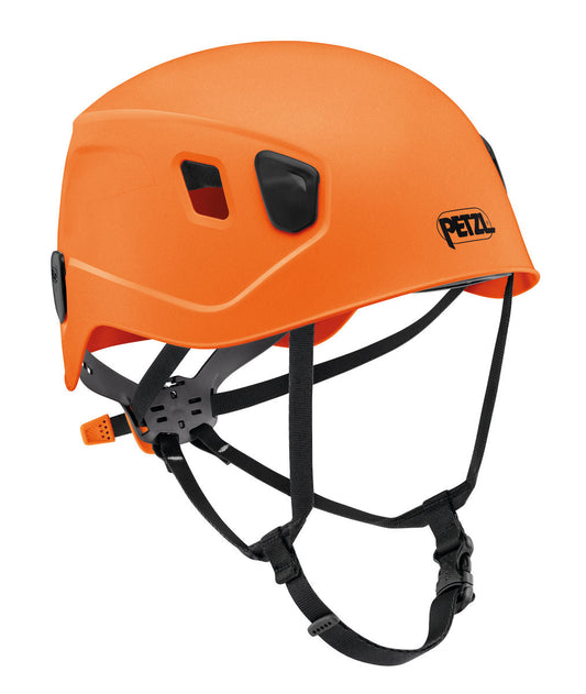 Ziplining helmet, orange color, great for adventure park.