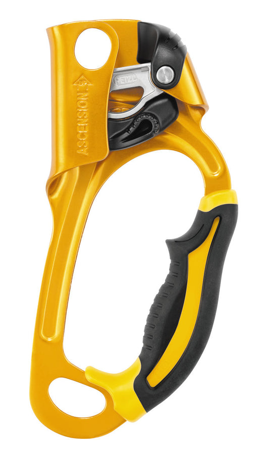 Petzl Ascension handled ascender with ergonomic grip and bright yellow handle for right-handed users