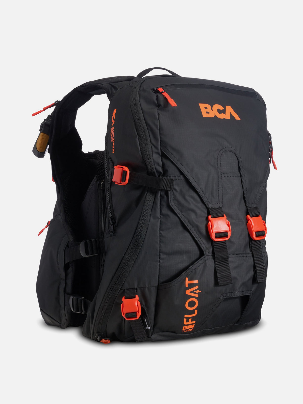 BCA Float E2 MtnPro avalanche airbag vest in black, front and side view