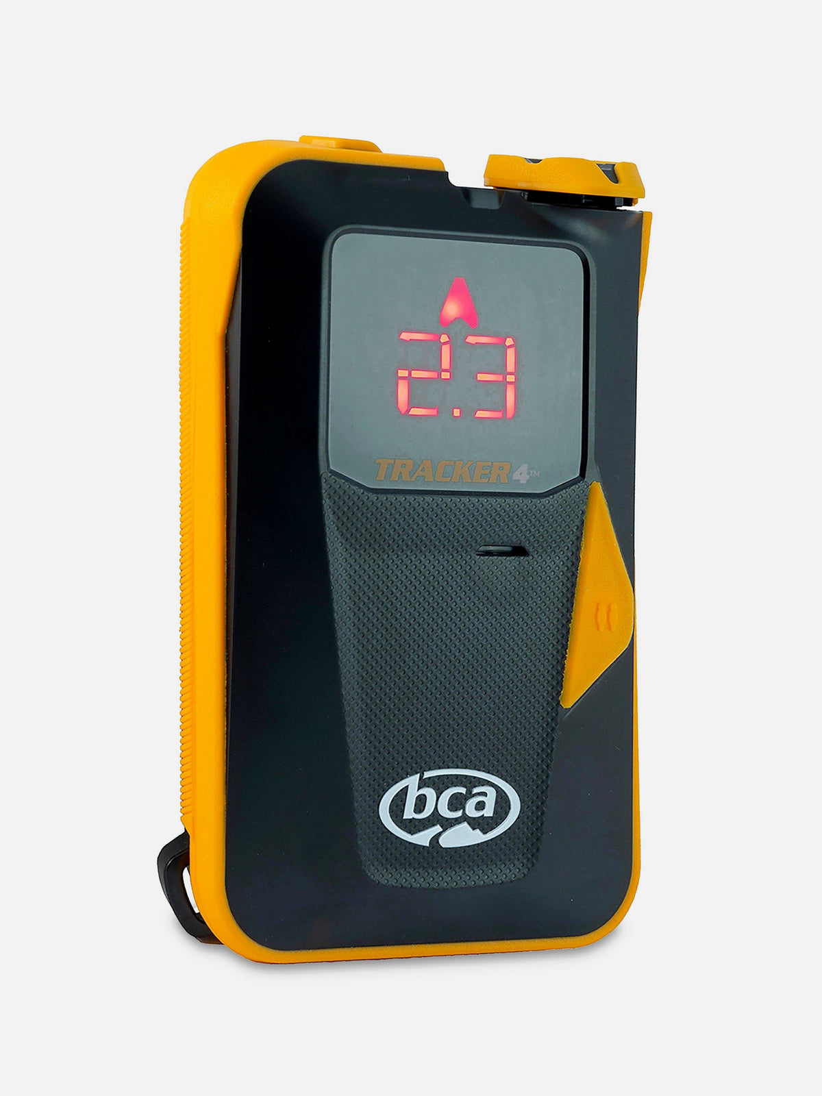 BCA Tracker 4 avalanche beacon front view showing a 2.3 metre directional search display