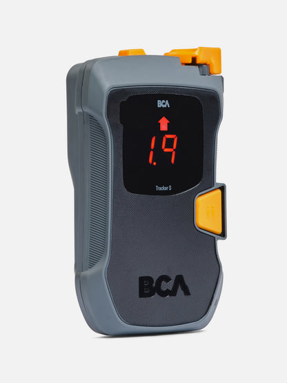 BCA Tracker S avalanche beacon showing a 1.9 metre directional search display