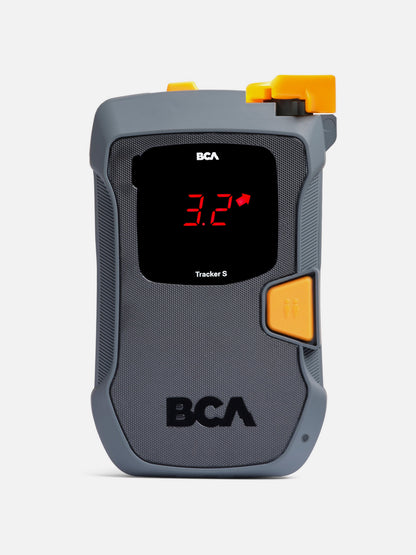 BCA Tracker S avalanche beacon showing a 3.2 metre search display