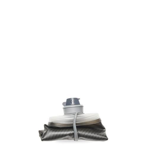 HydraPak Flux 1.5L Mammoth Grey bottle rolled for storage