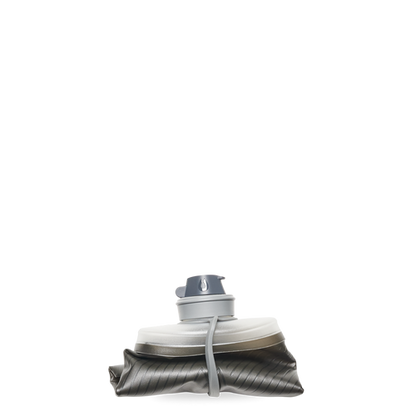 HydraPak Flux 1.5L Mammoth Grey bottle rolled for storage